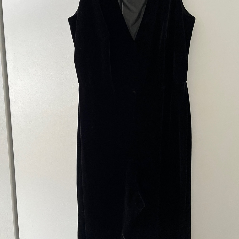Black velvet slimming pantsuit one piece with mesh neckline